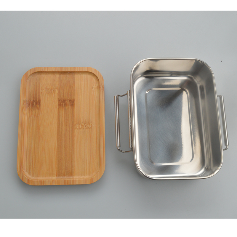 Stainless steel lunch box with bamboo lid